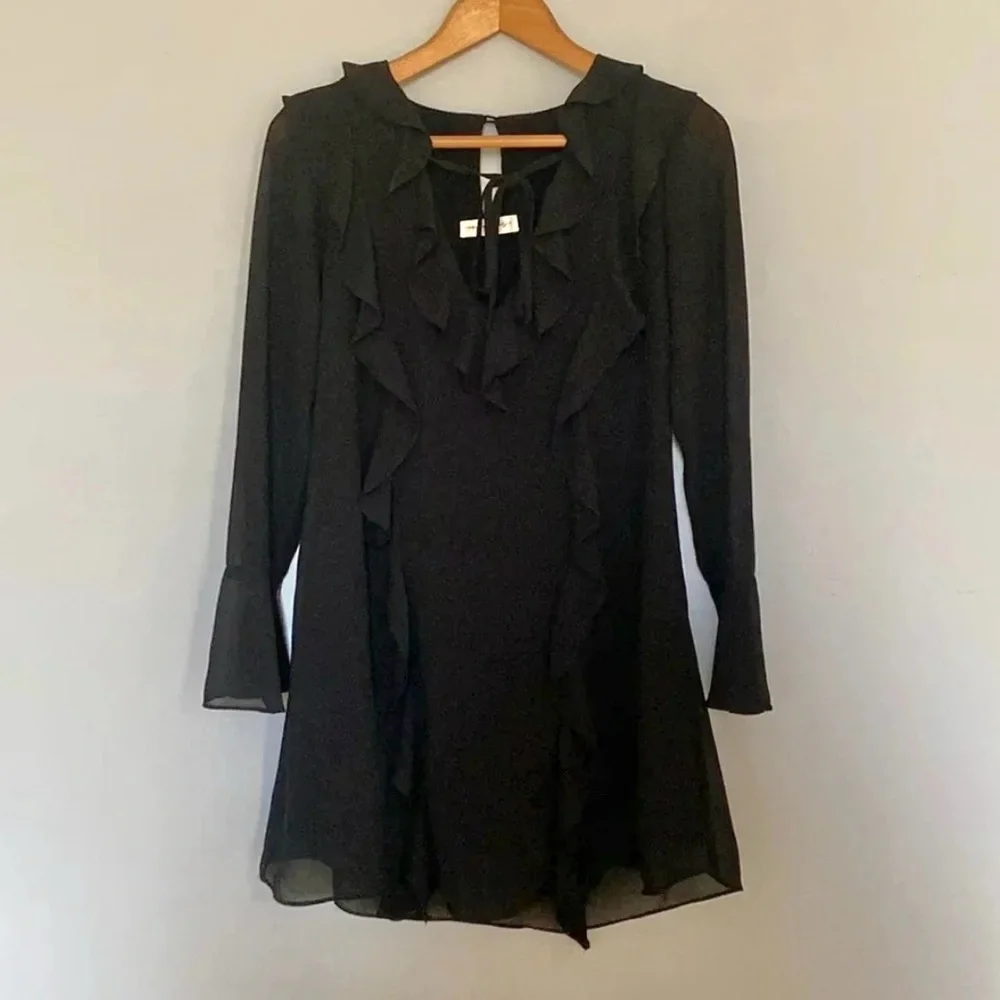 American Threads Black Long Sleeved Ruffle Dress Size Small - Picture 1 of 8